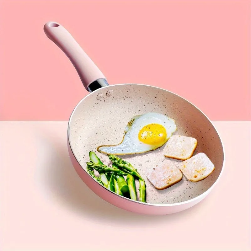 1pc 6.5inch Pink Maifan Stone Non-Stick Skillet - Flat Cooking Utensils for Daily Cooking, Food Supplement Pan, Frying Pot with Heat-Resistant Handle, Easy Cleaning, and Healthy Cooking Experience - Kitchen Essentials for Home Cooks