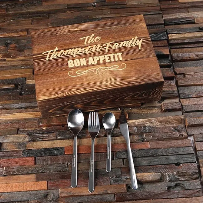 24 Pcs Personalised Cutlery Set With Wood Box