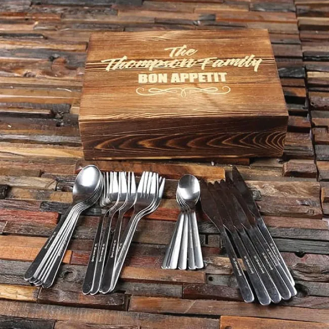 24 Pcs Personalised Cutlery Set With Wood Box