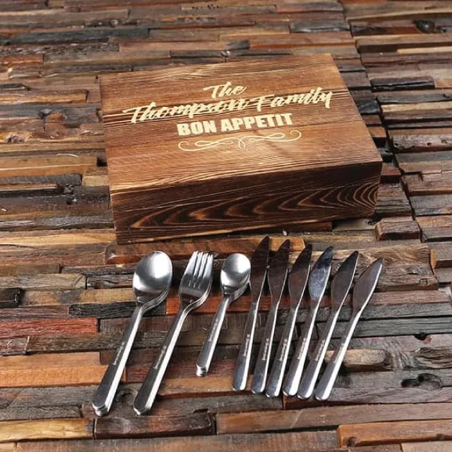 24 Pcs Personalised Cutlery Set With Wood Box