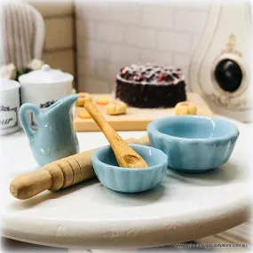 Baking Set: Bowls, Jug, Rolling Pin and Wooden Spoon - Blue