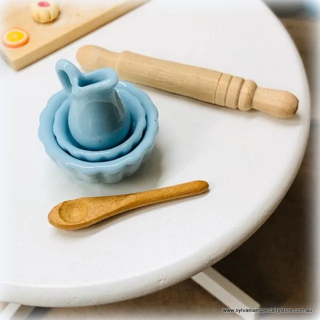 Baking Set: Bowls, Jug, Rolling Pin and Wooden Spoon - Blue