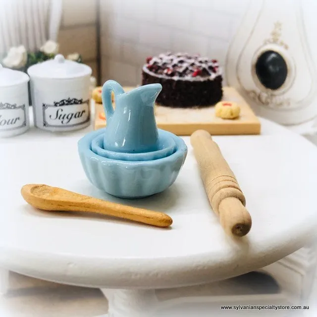 Baking Set: Bowls, Jug, Rolling Pin and Wooden Spoon - Blue