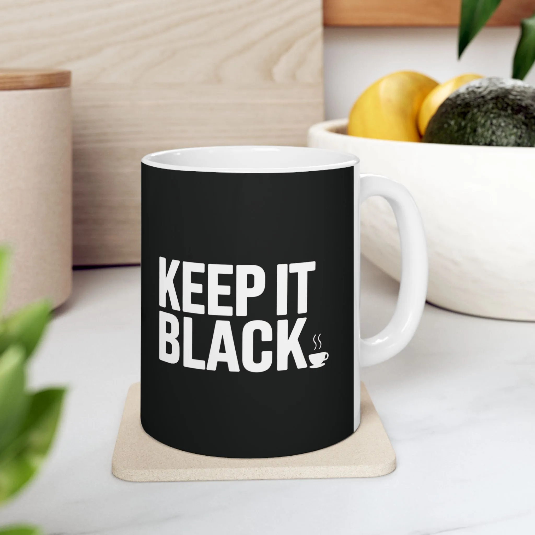 Black & White Ceramic Mug 11oz - Minimalist 'Keep It Black' Coffee Cup - Coffee Lover Gift, Office & Kitchen Decor, Black Exterior, White Inside