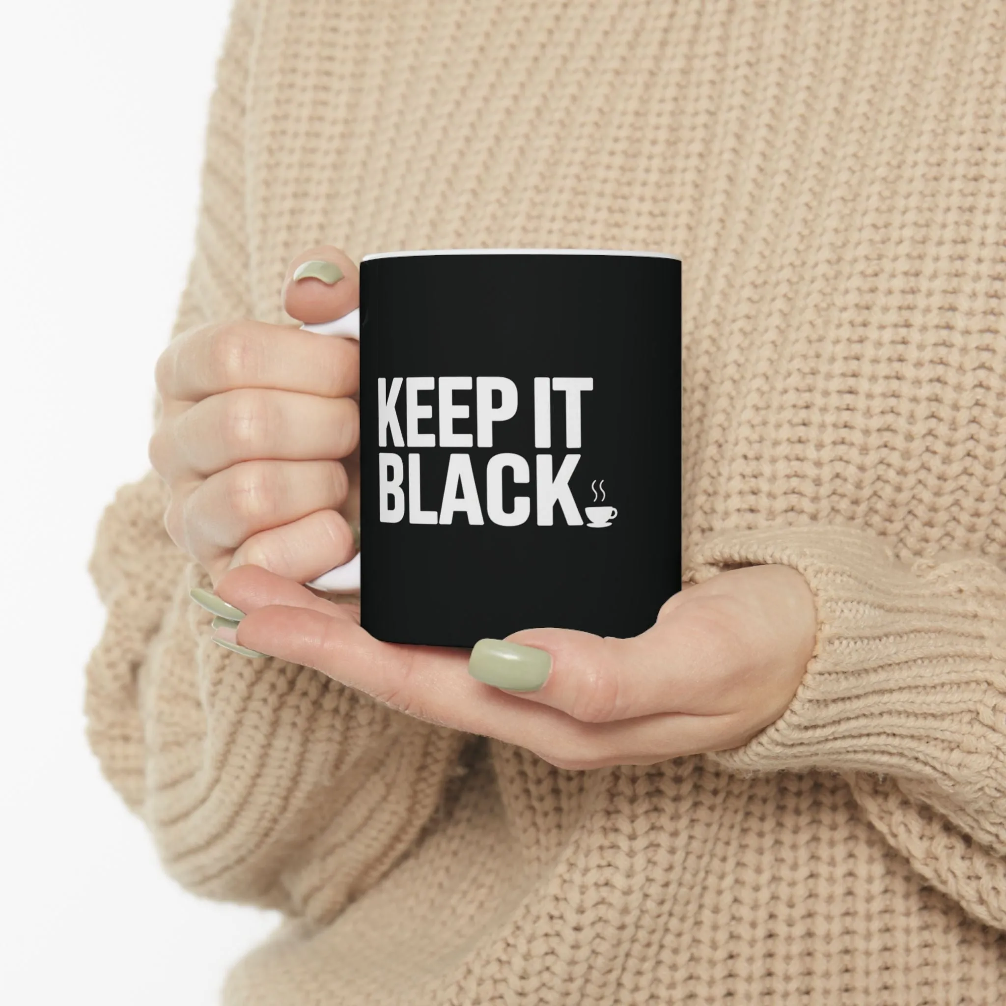 Black & White Ceramic Mug 11oz - Minimalist 'Keep It Black' Coffee Cup - Coffee Lover Gift, Office & Kitchen Decor, Black Exterior, White Inside