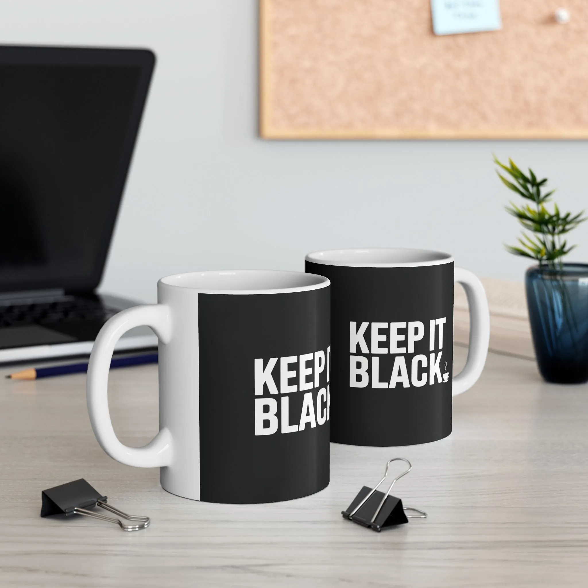 Black & White Ceramic Mug 11oz - Minimalist 'Keep It Black' Coffee Cup - Coffee Lover Gift, Office & Kitchen Decor, Black Exterior, White Inside