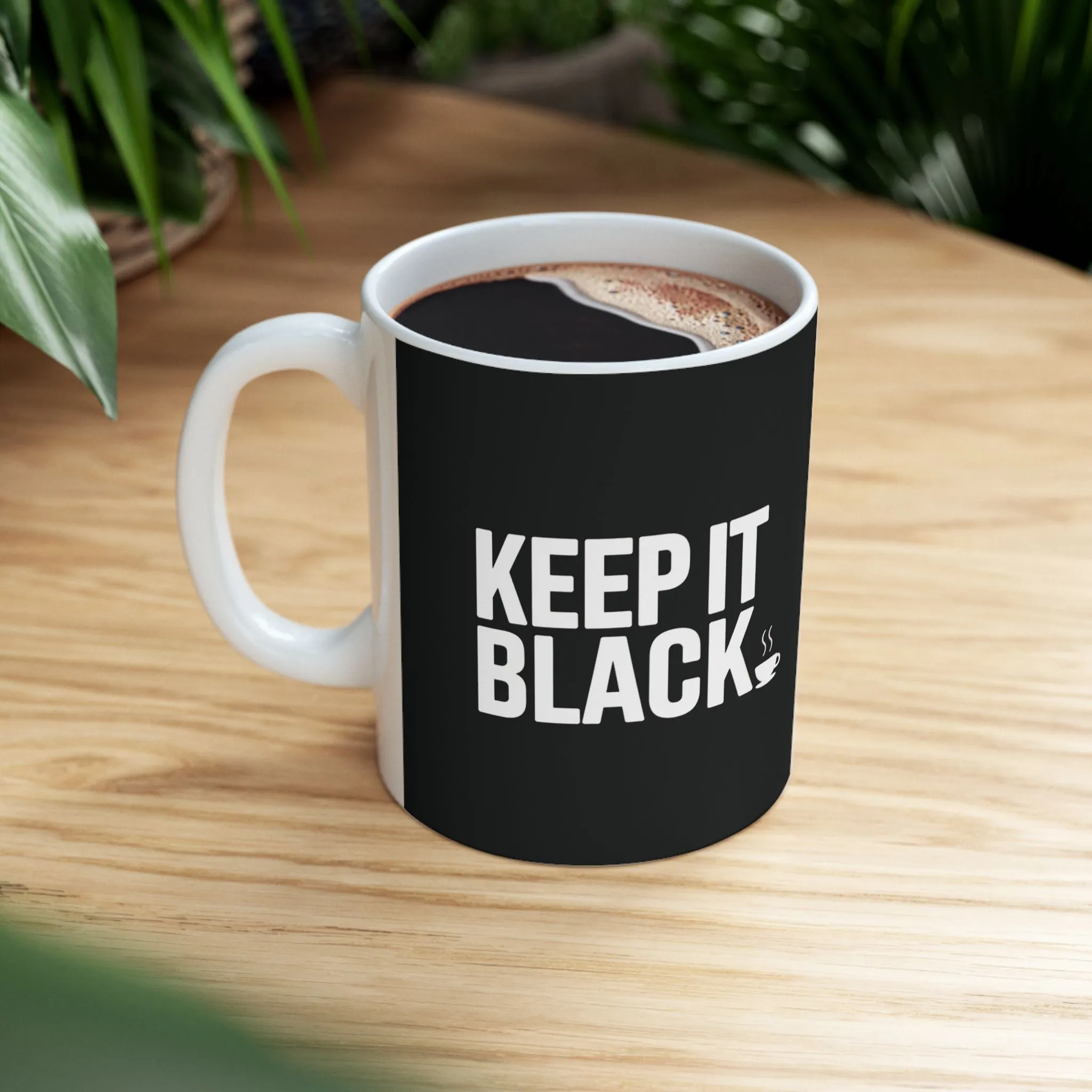 Black & White Ceramic Mug 11oz - Minimalist 'Keep It Black' Coffee Cup - Coffee Lover Gift, Office & Kitchen Decor, Black Exterior, White Inside