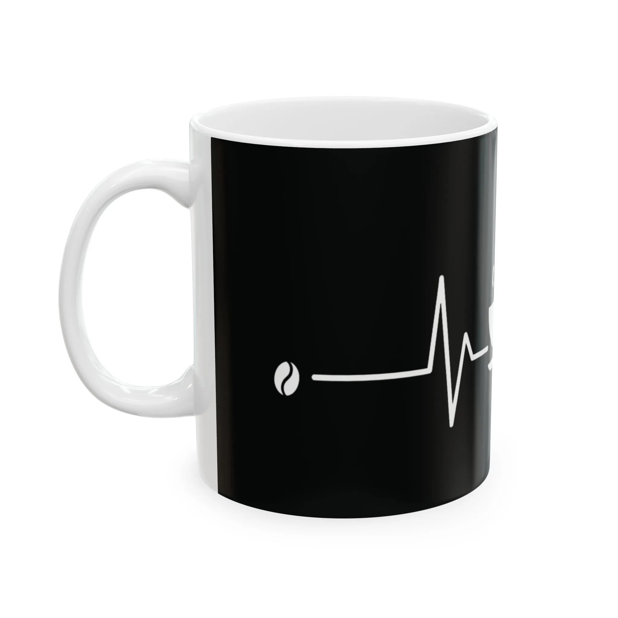 Black Ceramic Mug 11oz - Coffee Heartbeat Minimalist Design - Black & White Cup for Coffee Lovers, Baristas & Espresso Fans - Unique Gift Idea