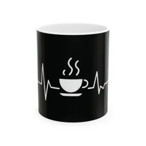 Black Ceramic Mug 11oz - Coffee Heartbeat Minimalist Design - Black & White Cup for Coffee Lovers, Baristas & Espresso Fans - Unique Gift Idea