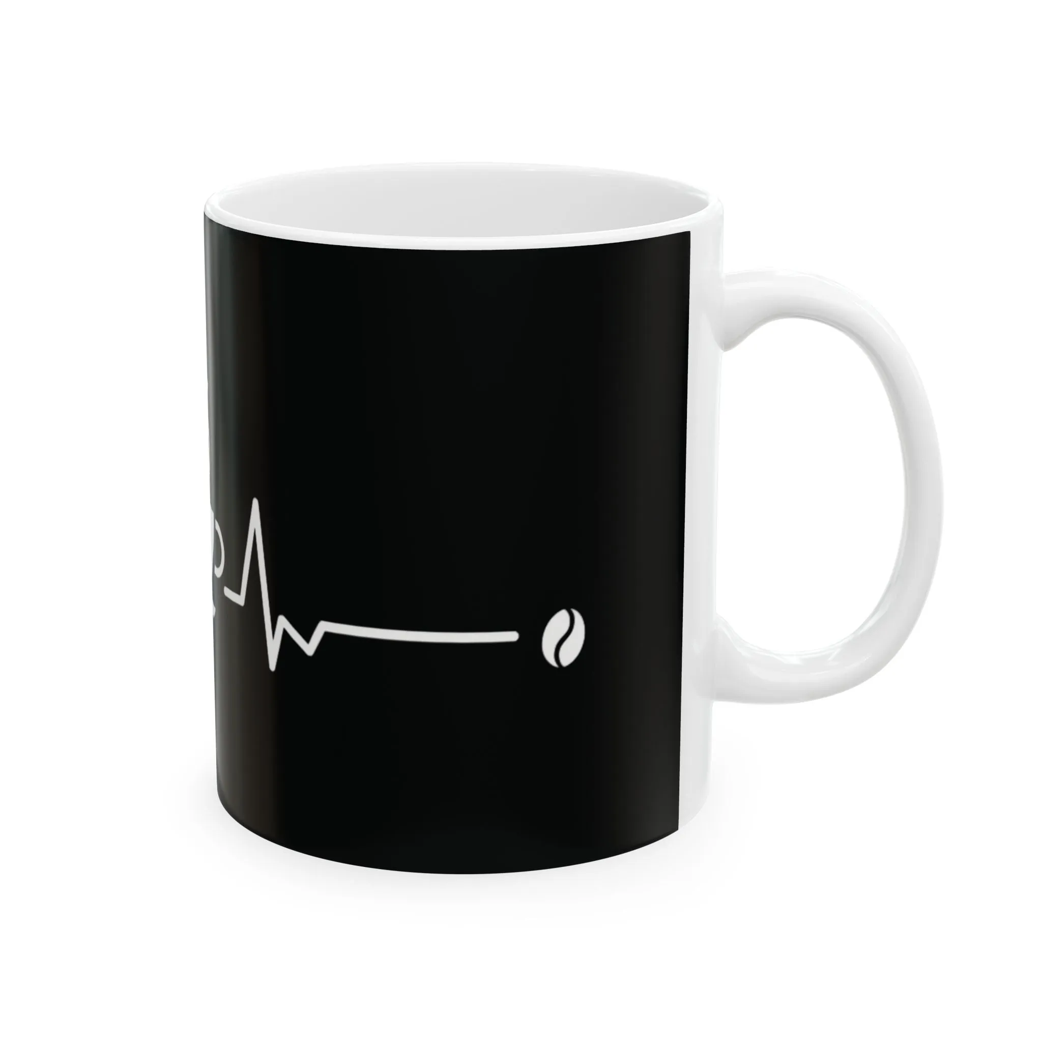 Black Ceramic Mug 11oz - Coffee Heartbeat Minimalist Design - Black & White Cup for Coffee Lovers, Baristas & Espresso Fans - Unique Gift Idea