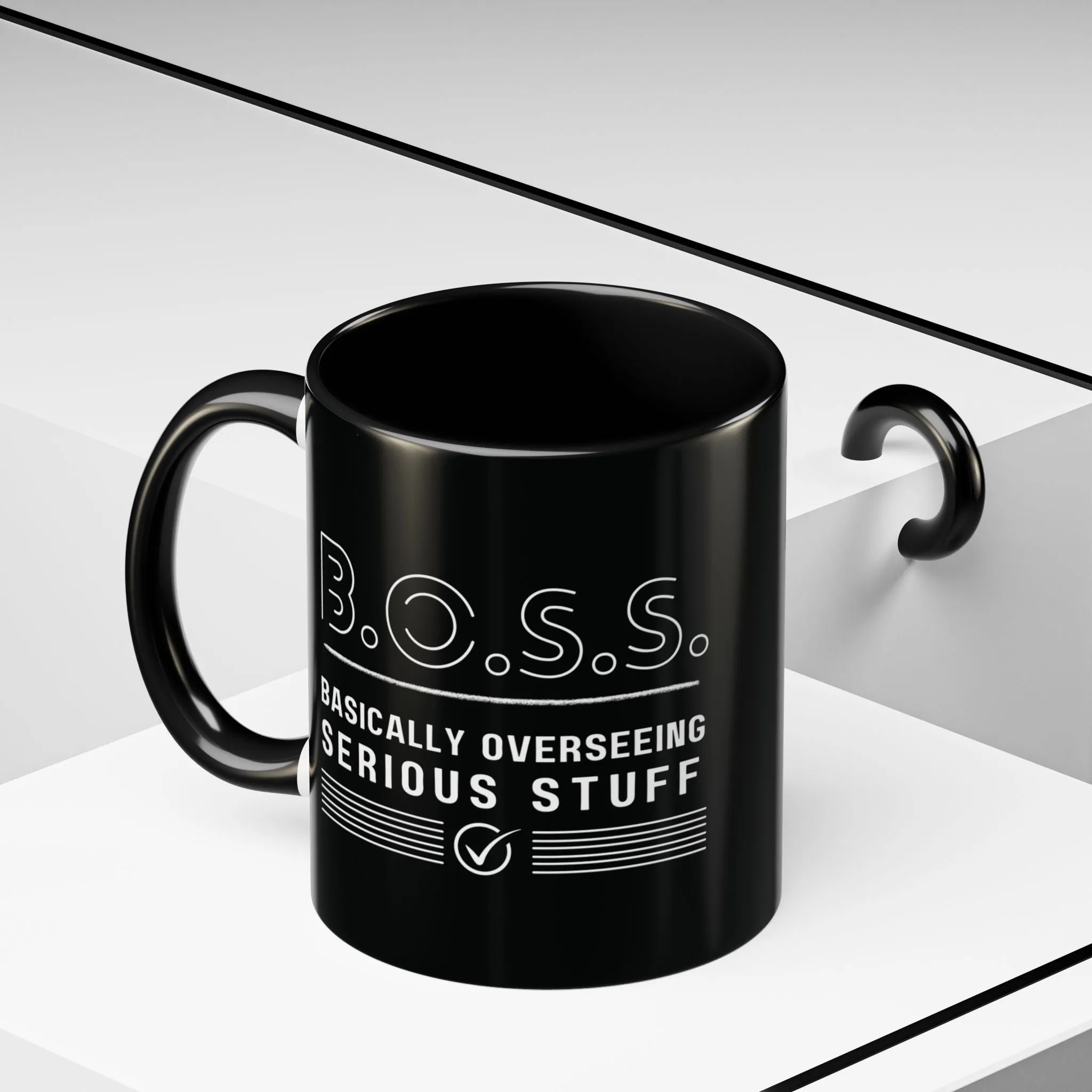 B.O.S.S. Black Ceramic Mug 11oz - Boss Gift for Entrepreneurs, CEO Coffee Cup, Motivational Office Mug, Business Owner Gift, Leadership Drinkware