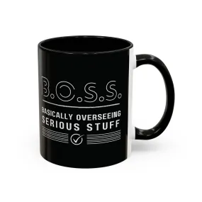 B.O.S.S. Black Ceramic Mug 11oz - Boss Gift for Entrepreneurs, CEO Coffee Cup, Motivational Office Mug, Business Owner Gift, Leadership Drinkware