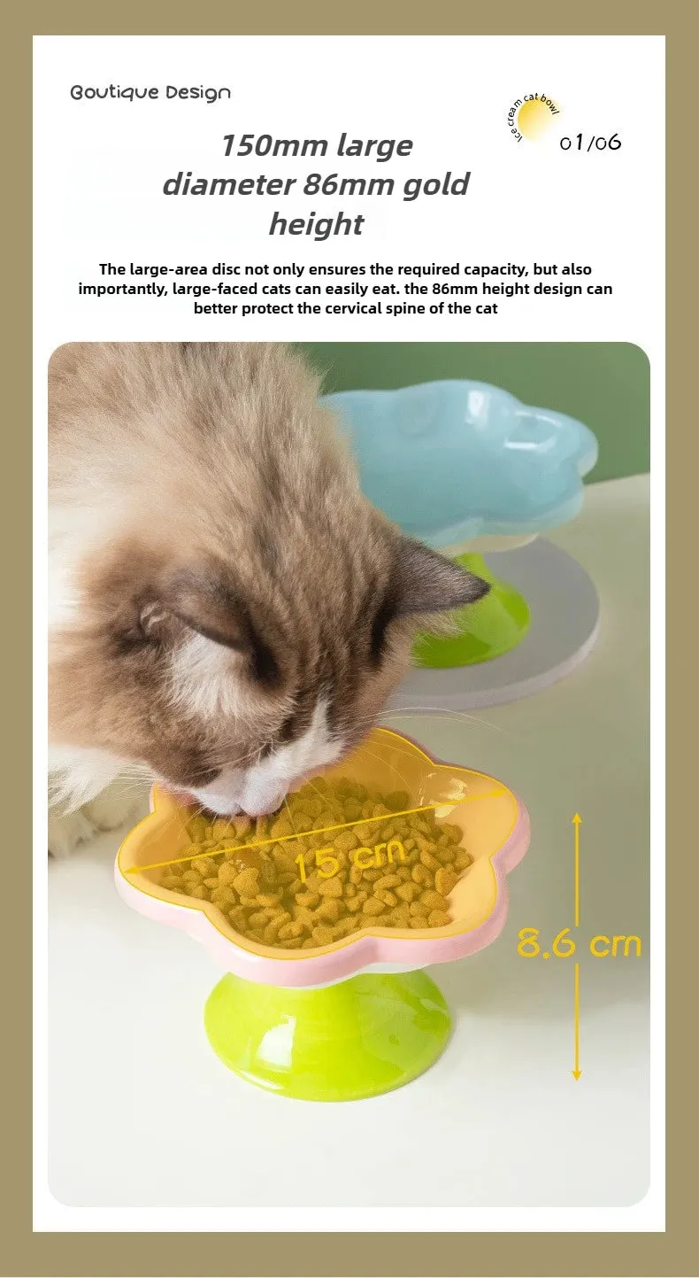 Ceramic Raised Cat Bowl With Flower Design, Elevated Cat Food Bowl Water Plate Snack Dish With Stand For Neck Protection