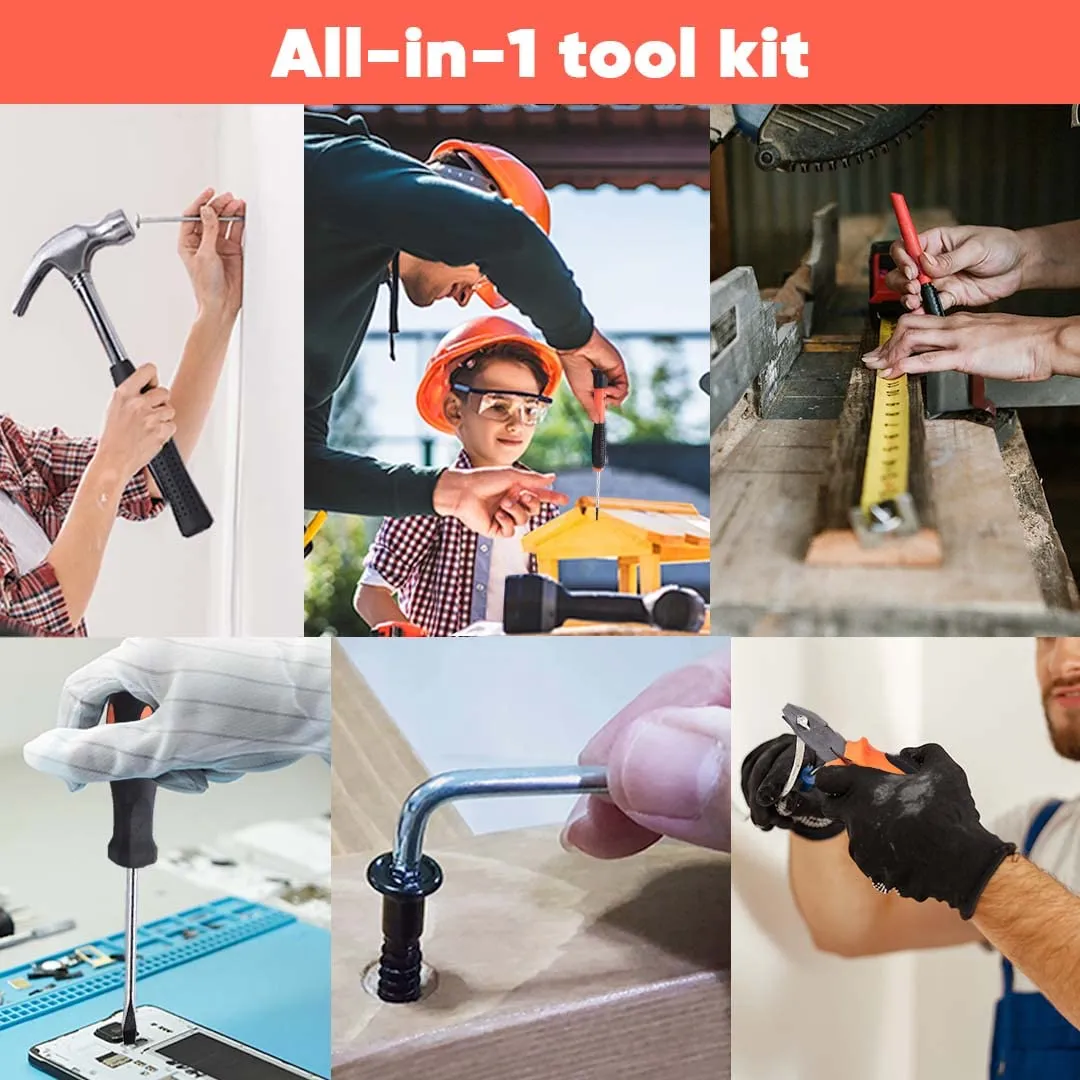 Cheston 82 Piece Hand Tool Kit | Non-Slip & Corrosion Resistant Handles | Multi-Utility Household & Professional Hand Tools | Screwdriver, Socket Set, Wrench, Pliers
