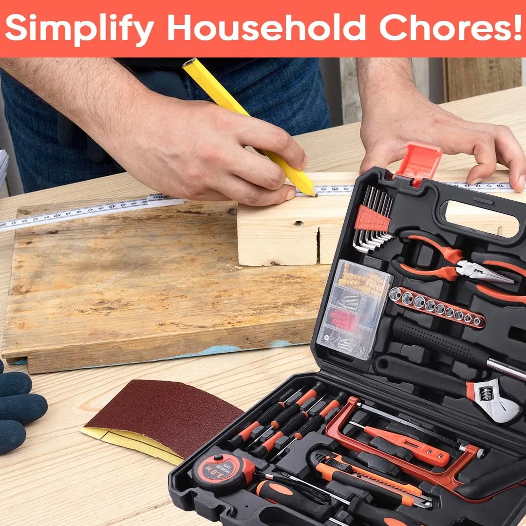 Cheston 82 Piece Hand Tool Kit | Non-Slip & Corrosion Resistant Handles | Multi-Utility Household & Professional Hand Tools | Screwdriver, Socket Set, Wrench, Pliers