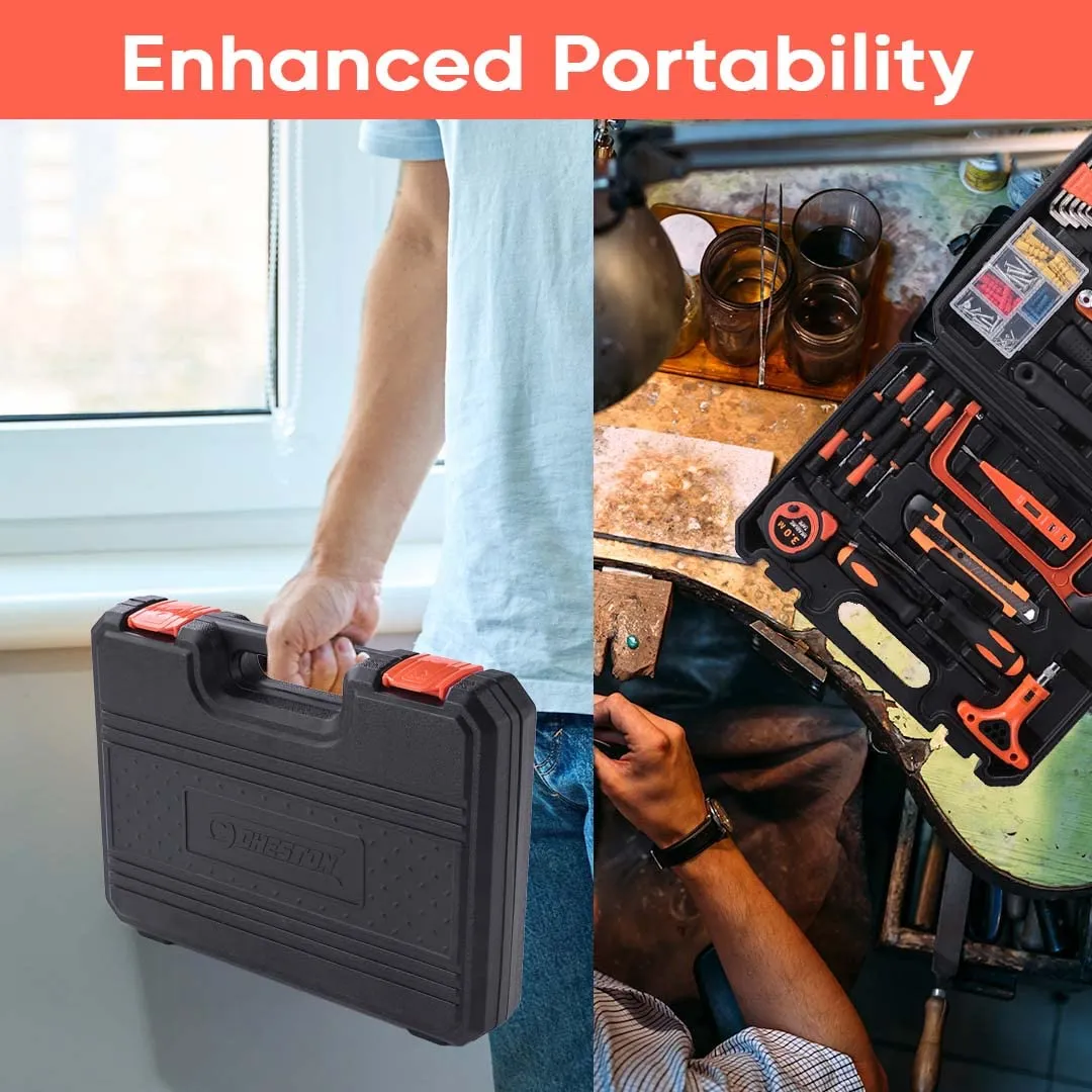 Cheston 82 Piece Hand Tool Kit | Non-Slip & Corrosion Resistant Handles | Multi-Utility Household & Professional Hand Tools | Screwdriver, Socket Set, Wrench, Pliers
