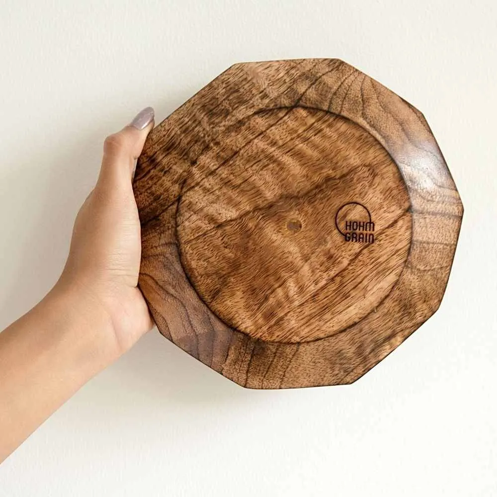 Decagon Wooden Round Serving Bowl | Mango Wood |  Dark Brown | 7 Inch