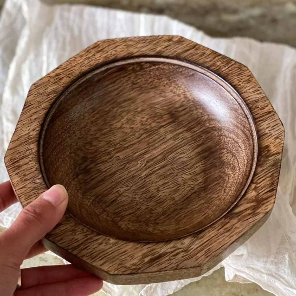 Decagon Wooden Round Serving Bowl | Mango Wood |  Dark Brown | 7 Inch