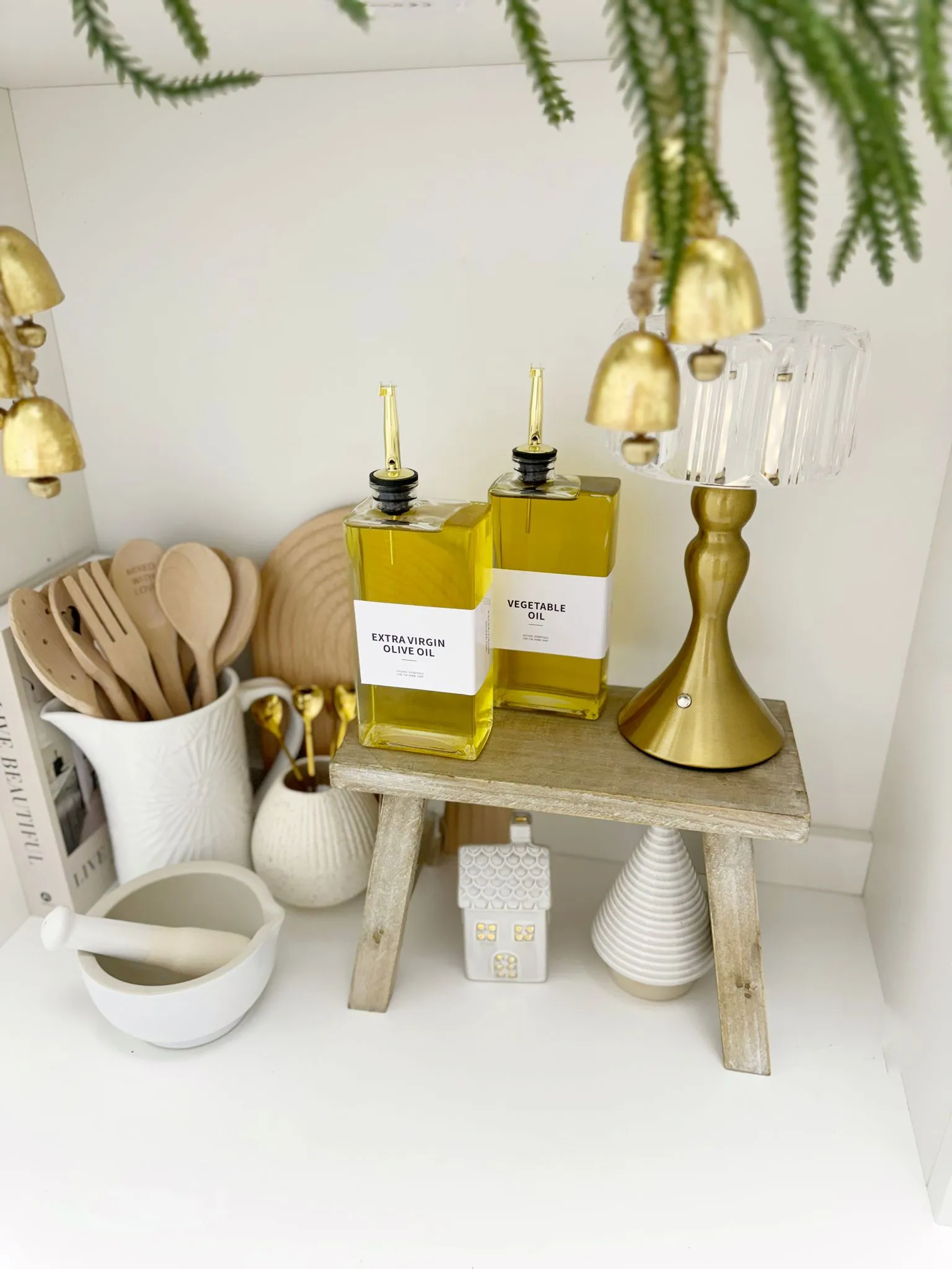Gold Glass Oil Pourer Bottles and Label Set