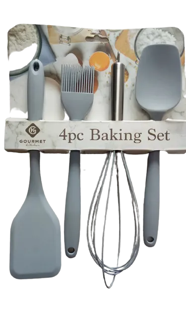 Gourmet Kitchen 4 Piece Baking Set Whisk, Spoontula, Basting Brush, & Turner