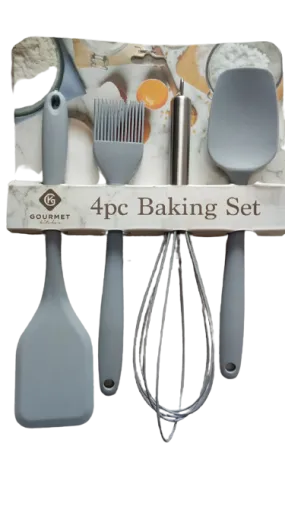 Gourmet Kitchen 4 Piece Baking Set Whisk, Spoontula, Basting Brush, & Turner