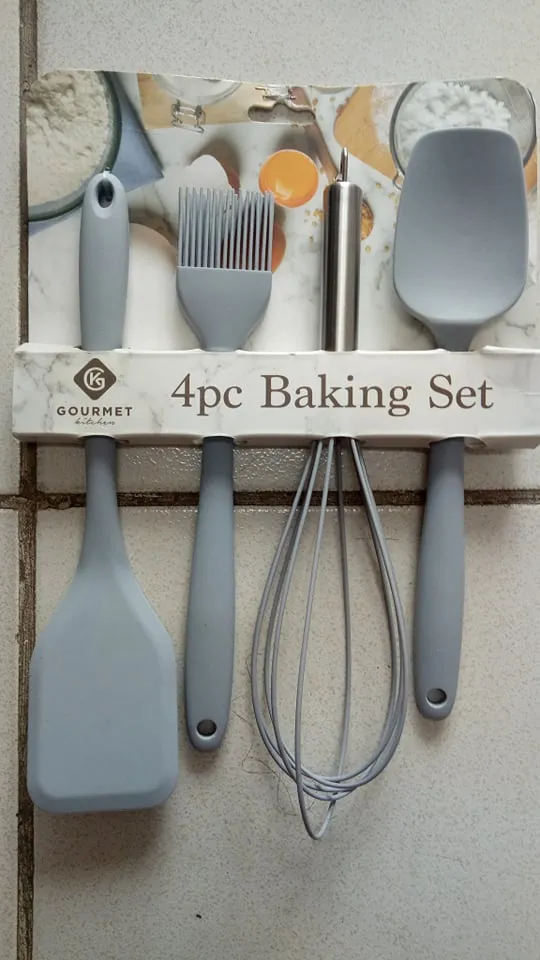 Gourmet Kitchen 4 Piece Baking Set Whisk, Spoontula, Basting Brush, & Turner