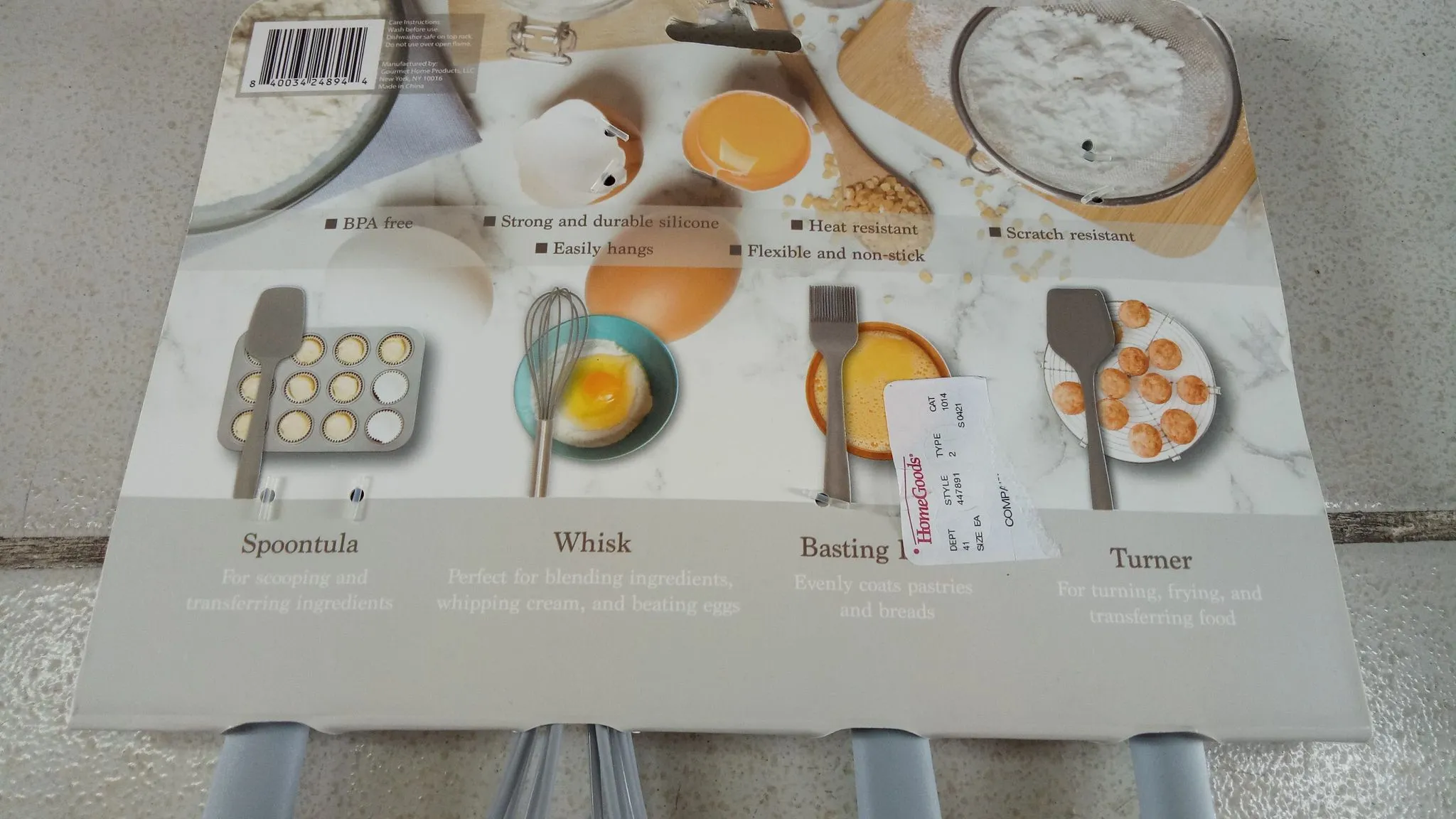 Gourmet Kitchen 4 Piece Baking Set Whisk, Spoontula, Basting Brush, & Turner