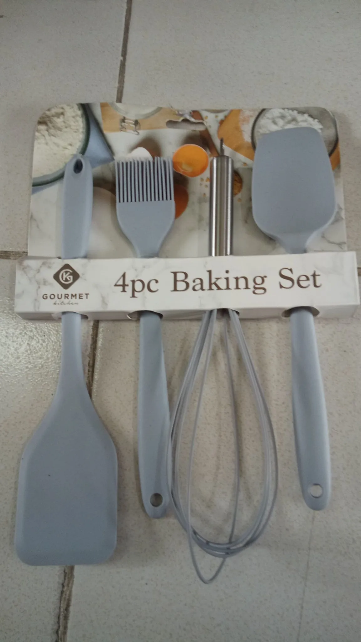 Gourmet Kitchen 4 Piece Baking Set Whisk, Spoontula, Basting Brush, & Turner