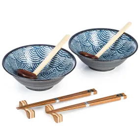 Japanese Noodle Bowl & Chopstick Set - Seikaiha