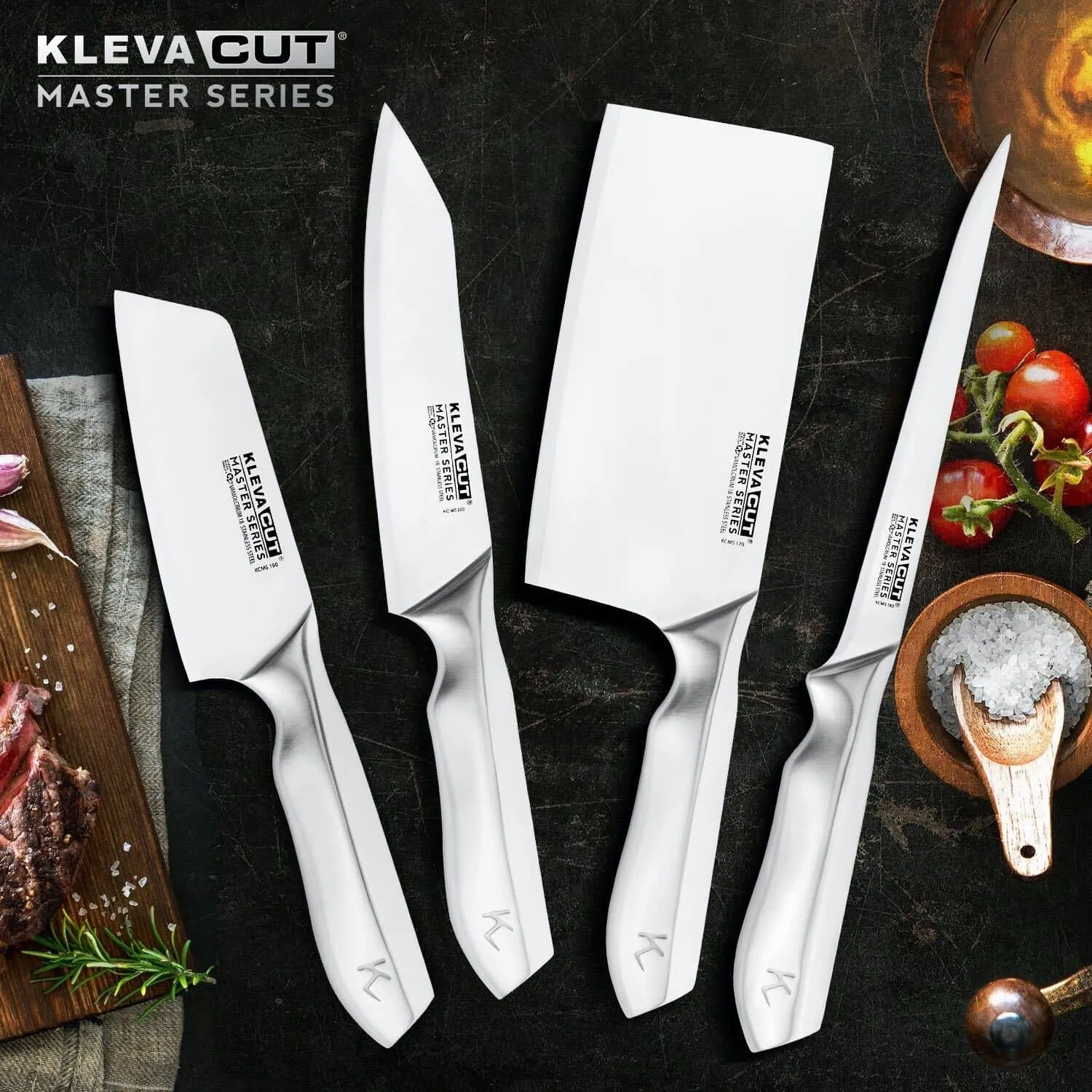 KlevaCut® Speciality 4pc Knife Set - Cleaver, Vegetable, Fillet & Oriental Knives