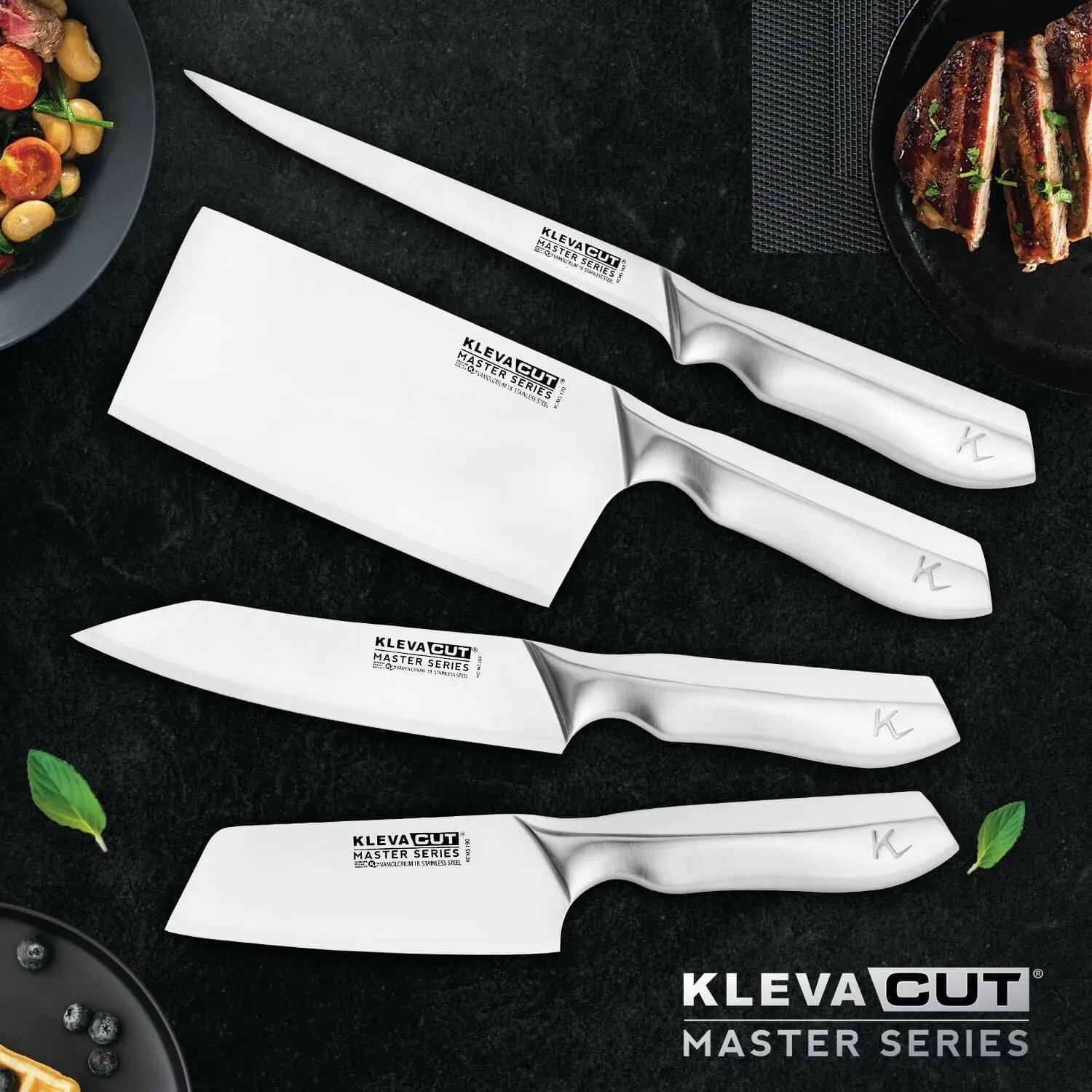 KlevaCut® Speciality 4pc Knife Set - Cleaver, Vegetable, Fillet & Oriental Knives